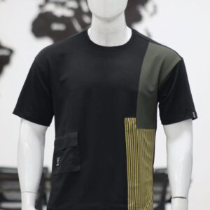 Dual-Tone Panel Round Neck T Shirt